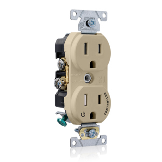 TBR15-S1I Duplex Self-Grounding Tamper Resistant Straight Blade Receptacle With 1 Plug Controlled Markings, 125 V AC, 15 A, 2 Poles, 3 Wires, Ivory