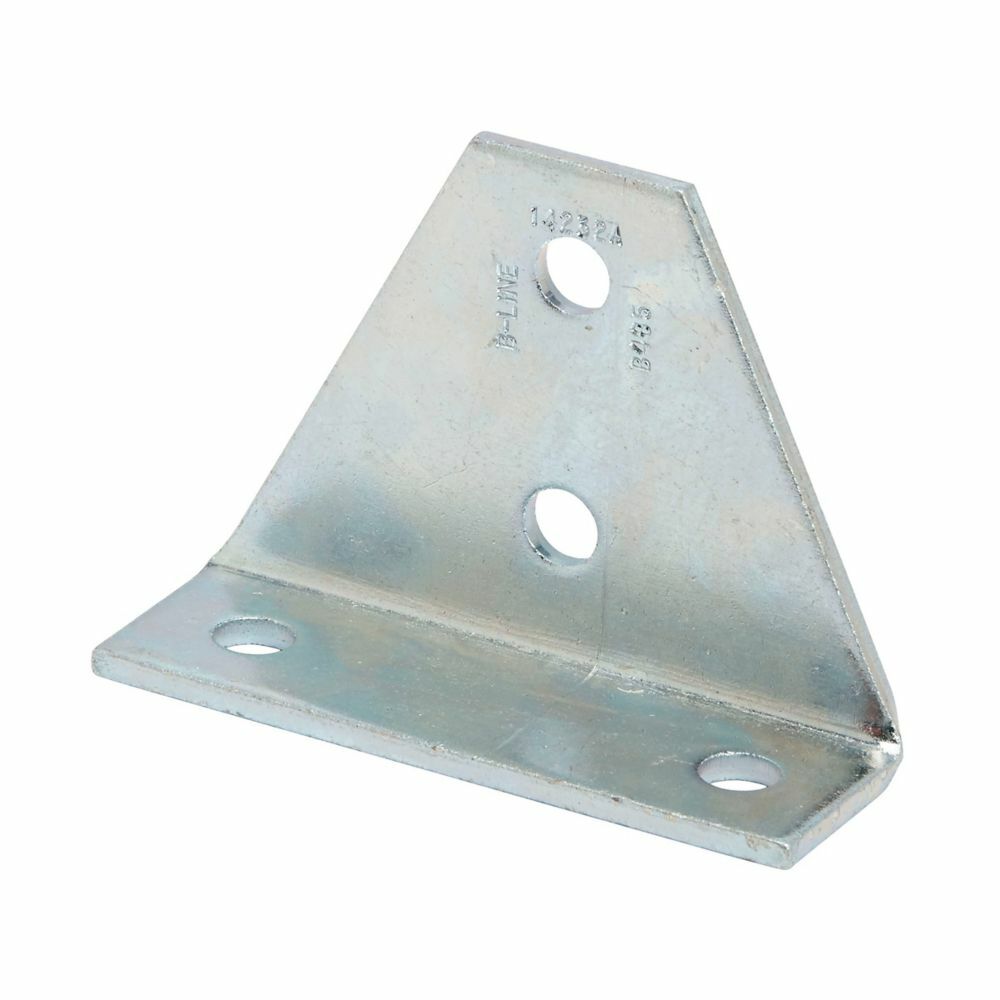 B485ZN 90 deg Gusseted Shelf Angle, 4 Holes, 5-3/8 in L x 1-7/8 in W x 7/32 in THK, Steel