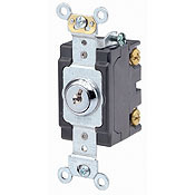 1222-2KL AC Quiet Extra Heavy Duty Specification Grade Barrel Self-Grounding Locking Switch, 120/277 V AC, 20 A, 1 hp, 2 hp Power Rating