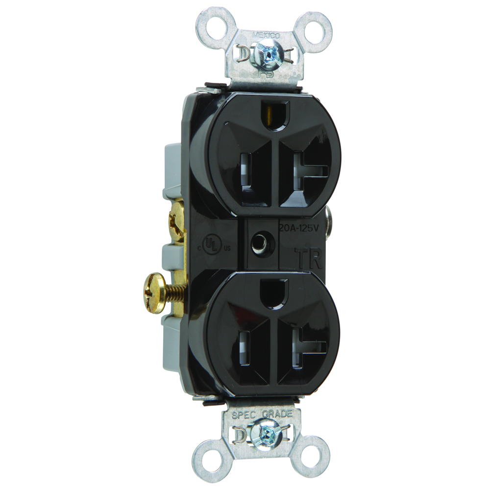 TR20BK 20 Amp 125V Commercial Grade Duplex Receptacle, Black