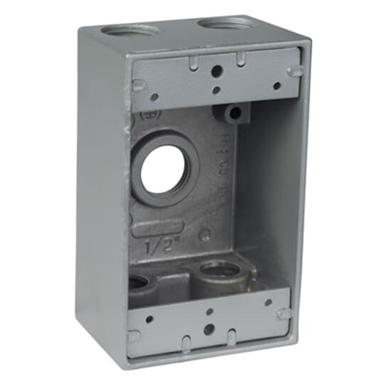 DIH5-2-LM Red Dot Universal Weatherproof Box With Mounting Lug, Die Cast Aluminum, 17.3 cu-in Capacity, 1 Gangs, 5 Outlets, 4-9/16 in L x 2-13/16 in W x 2 in D