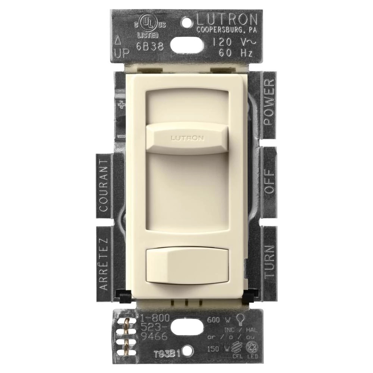 CTCL-153P-AL Skylark Contour LED+ Dimmer Switch, No Neutral Required, 150W LED or 600W Incandescent/Halogen, 120V, 1 Pole/3-Way, Almond