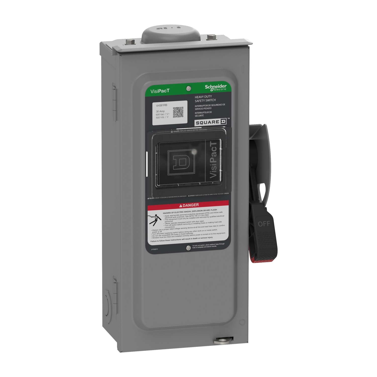 VH361RB Heavy Duty Fusible Disconnect Safety Switch, 600 V AC, 600 V DC, 30 A, 5, 7.5, 15, 20 hp, 3 Poles