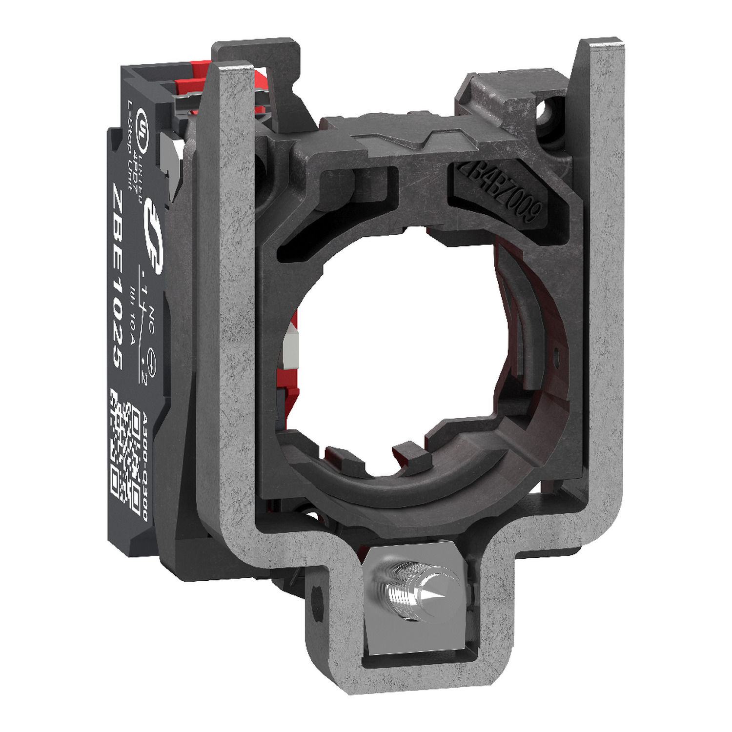 ZB4BZ1025 Harmony Single Complete Body/Contact Assembly, 30 mm, 37 mm, 47 mm, 1NC Contact, 10 A at 600 V AC, A600 to Q600 Contact, Silver Alloy Contact, Momentary Action, Black