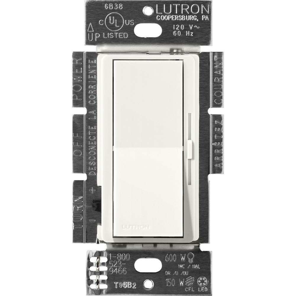 DVSCELV-300P-RW Diva ELV Dimmer Switch with Night Light, Neutral Required, 300W, 1 Pole, 120V, Architectural White