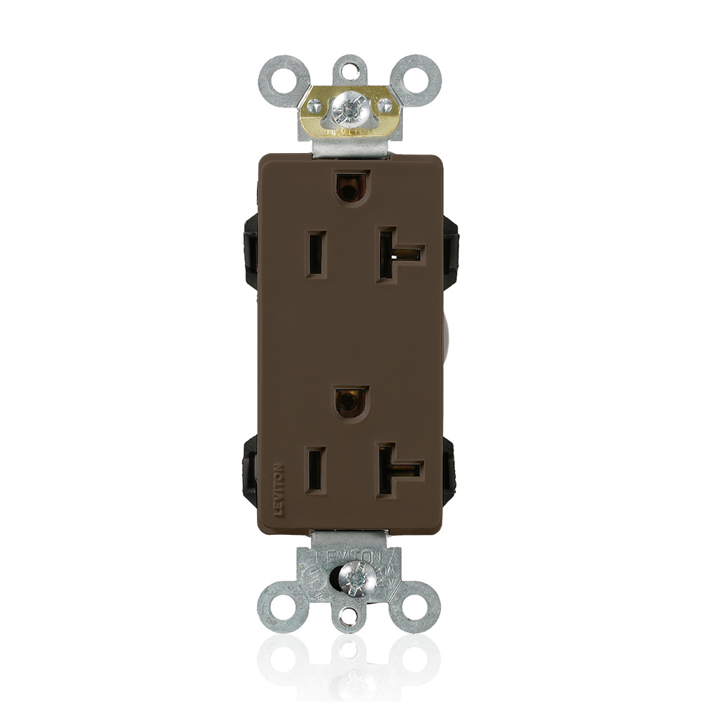 M1636 Decora Plus Lev-Lok 1-Phase Duplex Heavy Duty Straight Blade Receptacle, 125 V AC, 20 A, 2 Poles, 3 Wires, Brown