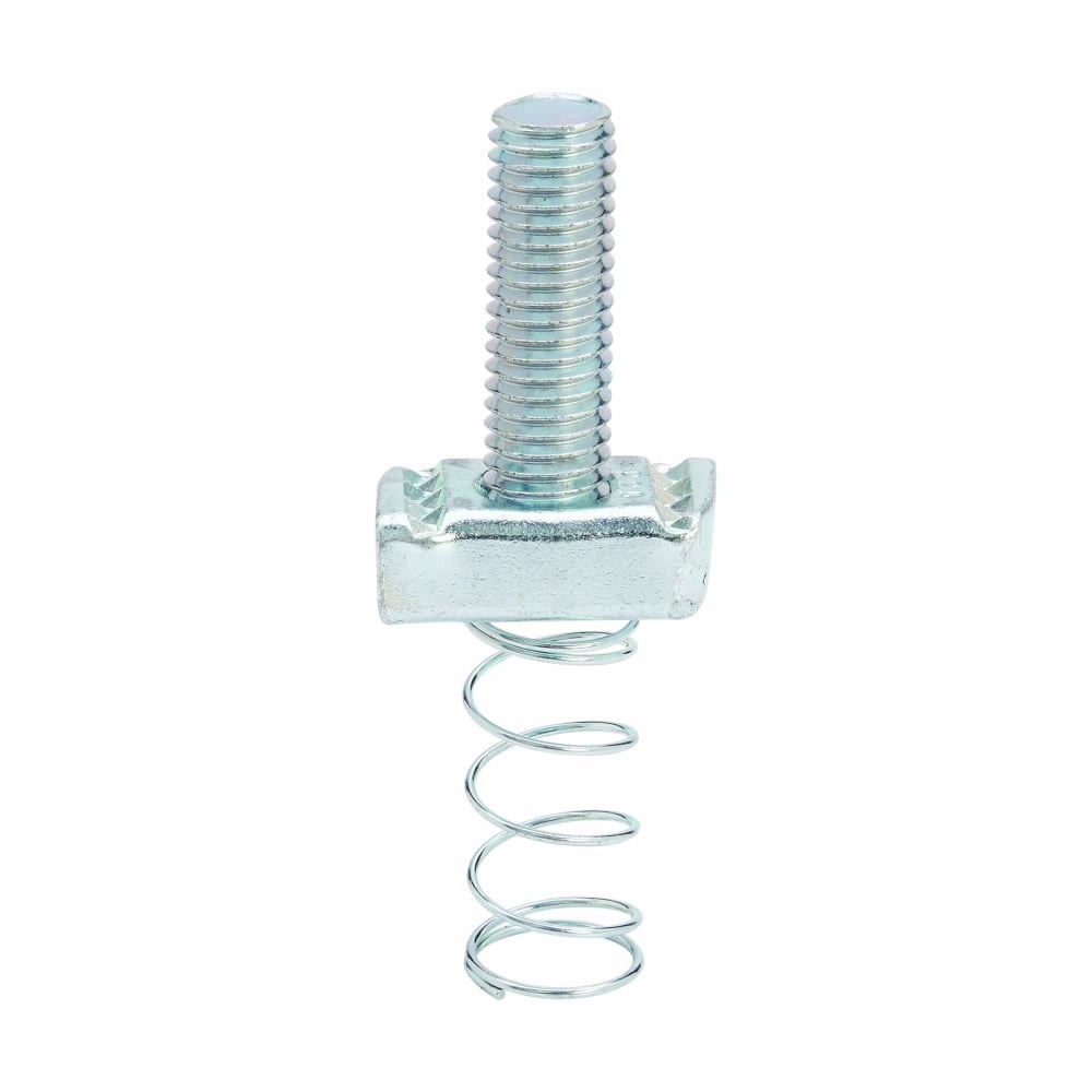 SN228-1ZN Stud Nut With Spring, 3/8-16 Thread, 1 in L Stud, 3/8 in THK, For Use With B22, B24, B26, B32 Size Channel, BF Channel Nuts and Strut Fittings, Steel