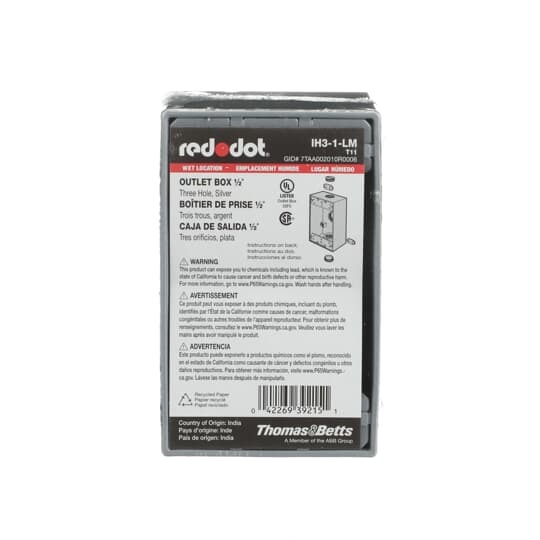 IH3-1-LM Red Dot Universal Weatherproof Box With Mounting Lug, Die Cast Aluminum, 19 cu-in Capacity, 1 Gangs, 3 Outlets, 4-9/16 in L x 2-13/16 in W x 2 in D