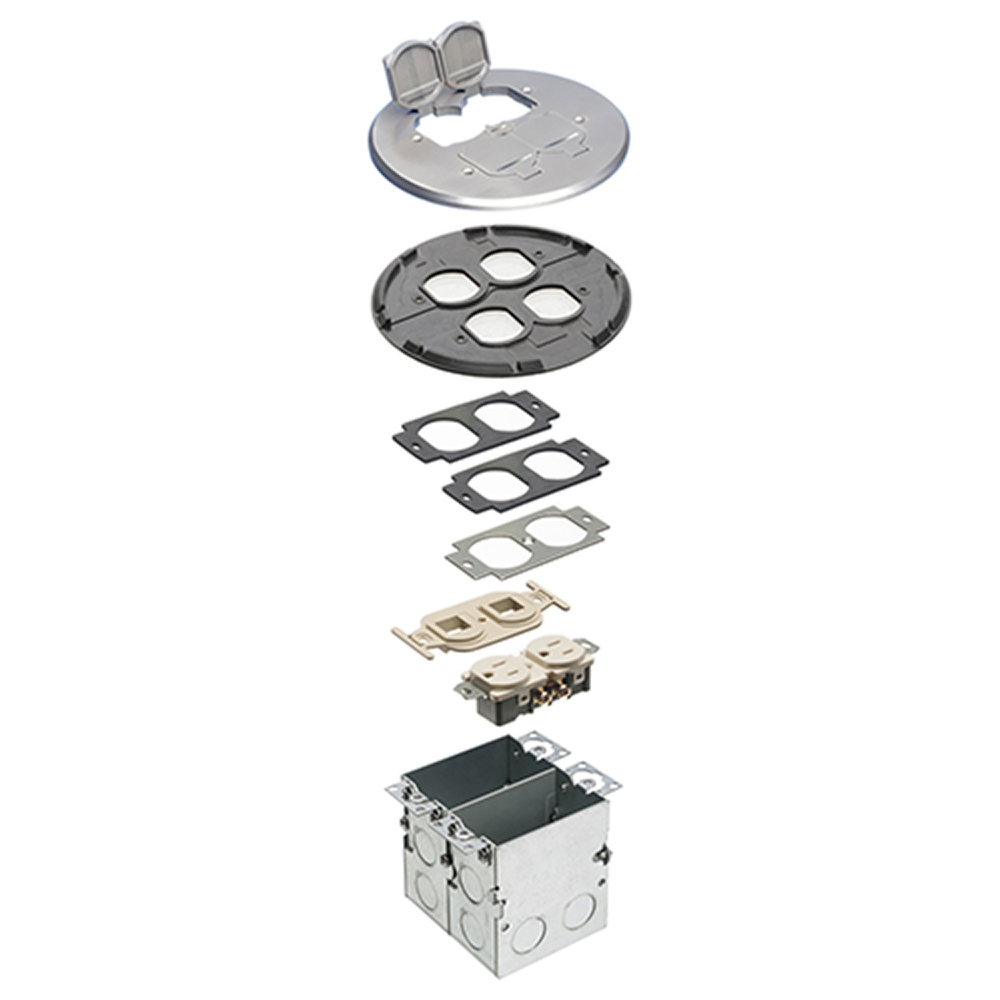 FLB6242NL Combination Floor Box Kit, Plastic/Steel, 2 Gangs