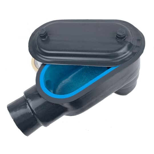 LB87-G Ocal-Blue Type LB Conduit Body With Cover, 3 in Hub, Form 7 Form, 132 cu-in Capacity, Iron, PVC Coated