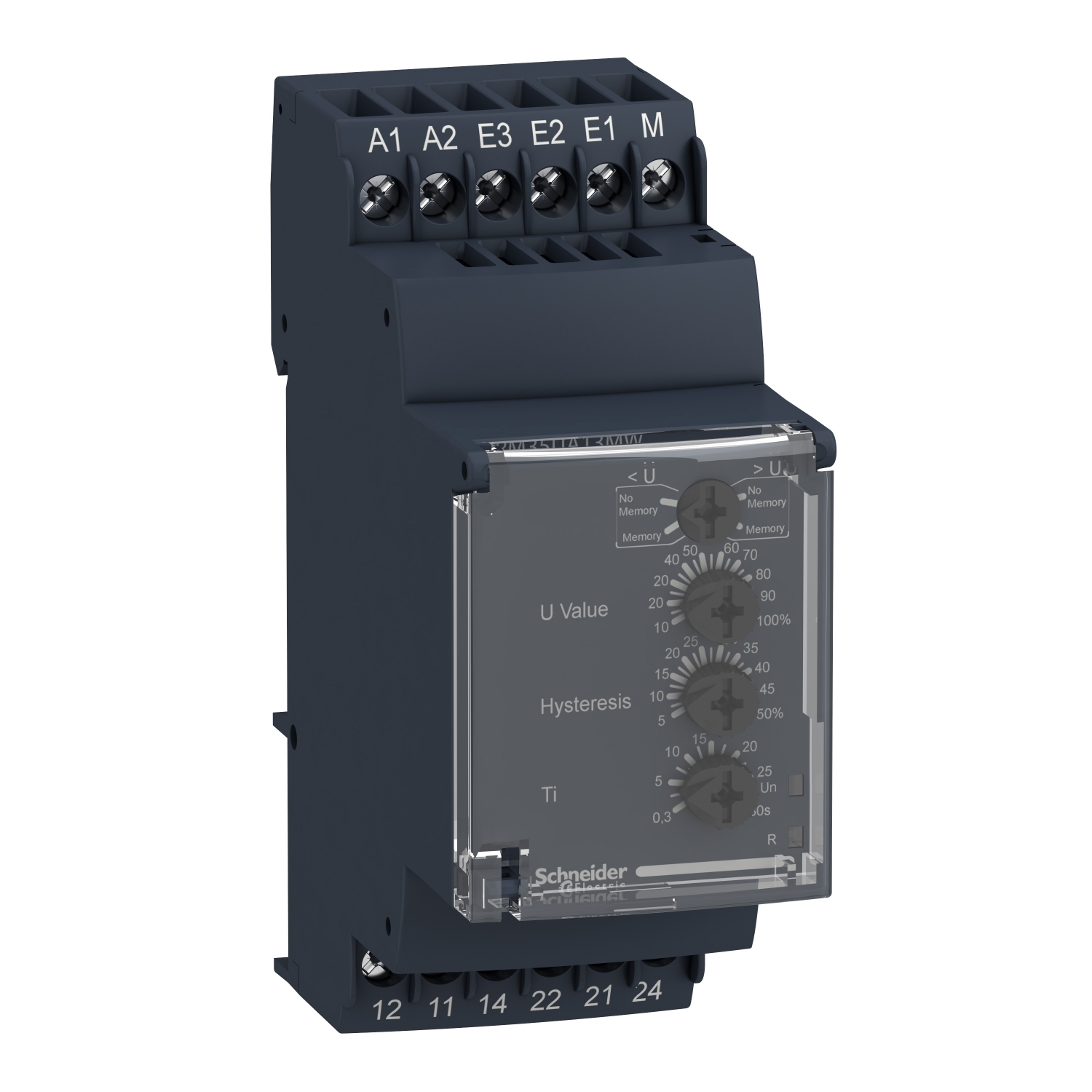 RM35UA13MW Zelio 1-Phase Modular Measurement Multi-Function Voltage Control Relay, 5 A, 2CO 2 Form C DPDT Contact, 24 to 240 V AC/DC V Coil
