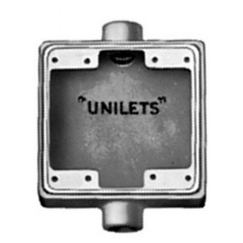 FSC250 Unilets Type FSC Heavy Duty Shallow Device Box With Internal Ground Screw, Malleable Iron, 32 cu-in Capacity, 2 Gangs, 2 Outlets, 2 Knockouts, 4.63 in H x 4.63 in W x 2 in D