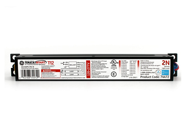 GE240PS-MV-N Electronic Fluorescent Ballast, 40 W Lamp, 120 to 277 V AC, Programmed/Rapid
