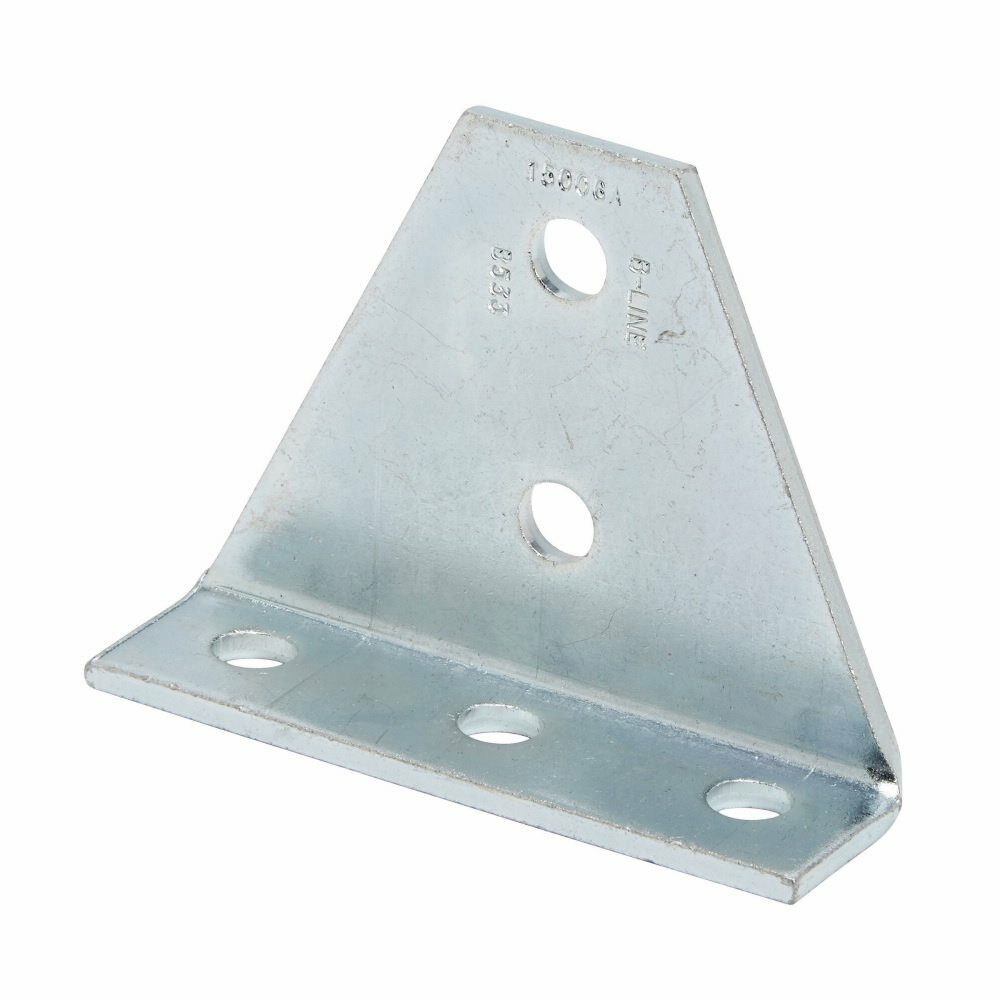 B533ZN 90 deg Gusseted Shelf Angle, 5 Holes, 4-1/8 in L x 1-5/8 in W x 7/32 in THK, Steel
