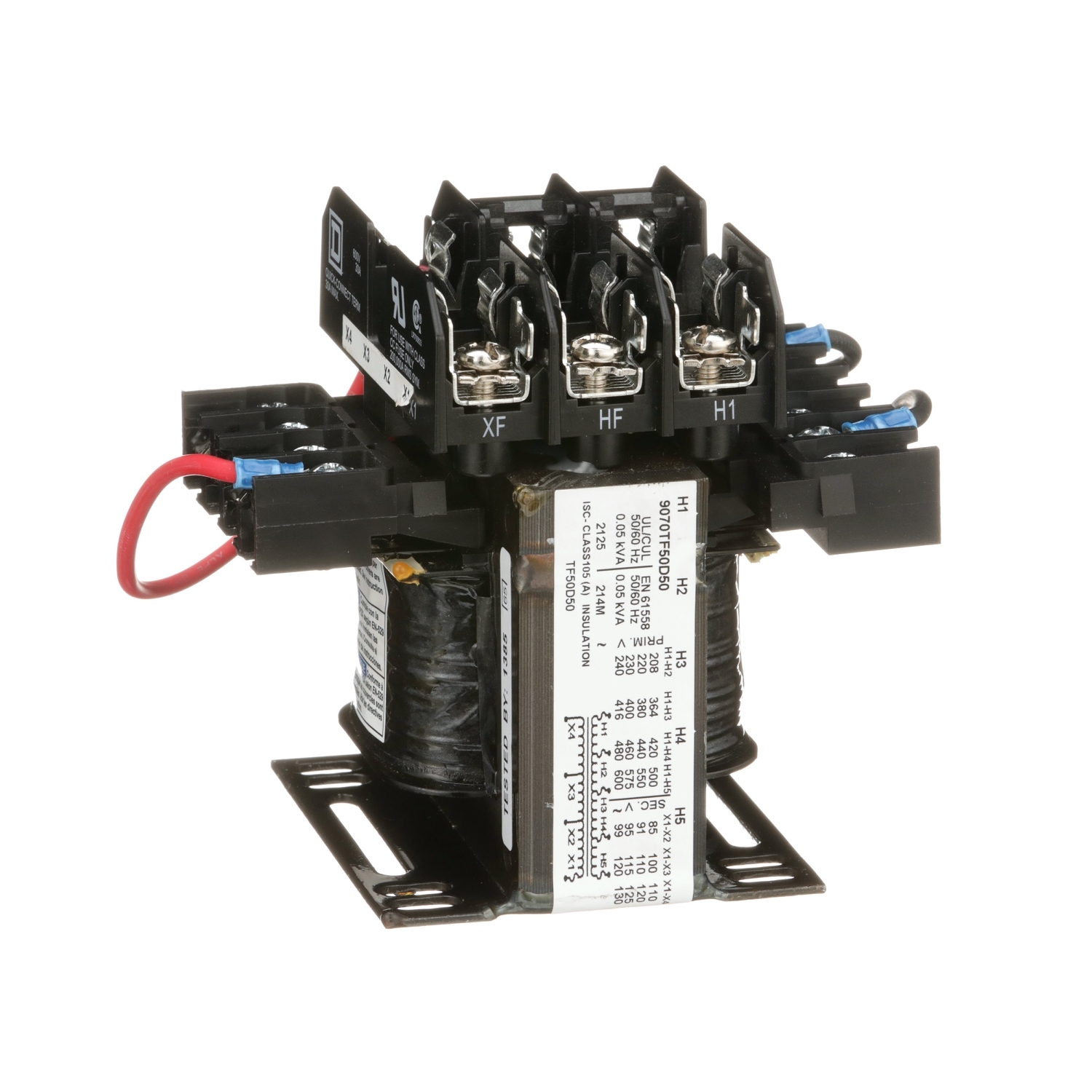 9070TF50D50 Type TF Industrial Control Transformer, 240/416/480/600, 230/400/460/575, 220/380/44 V Primary, 99/120/130/95/115/125/90/110/120/85/104/115 V Secondary, 50 VA Power Rating, 1 Phase