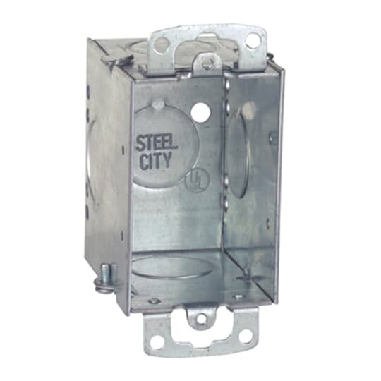 CW3/4-25 Steel City Gangable Welded Style Switch Box, Steel, 14 cu-in Capacity, 1 Gangs, 1 Outlets, 3 Knockouts