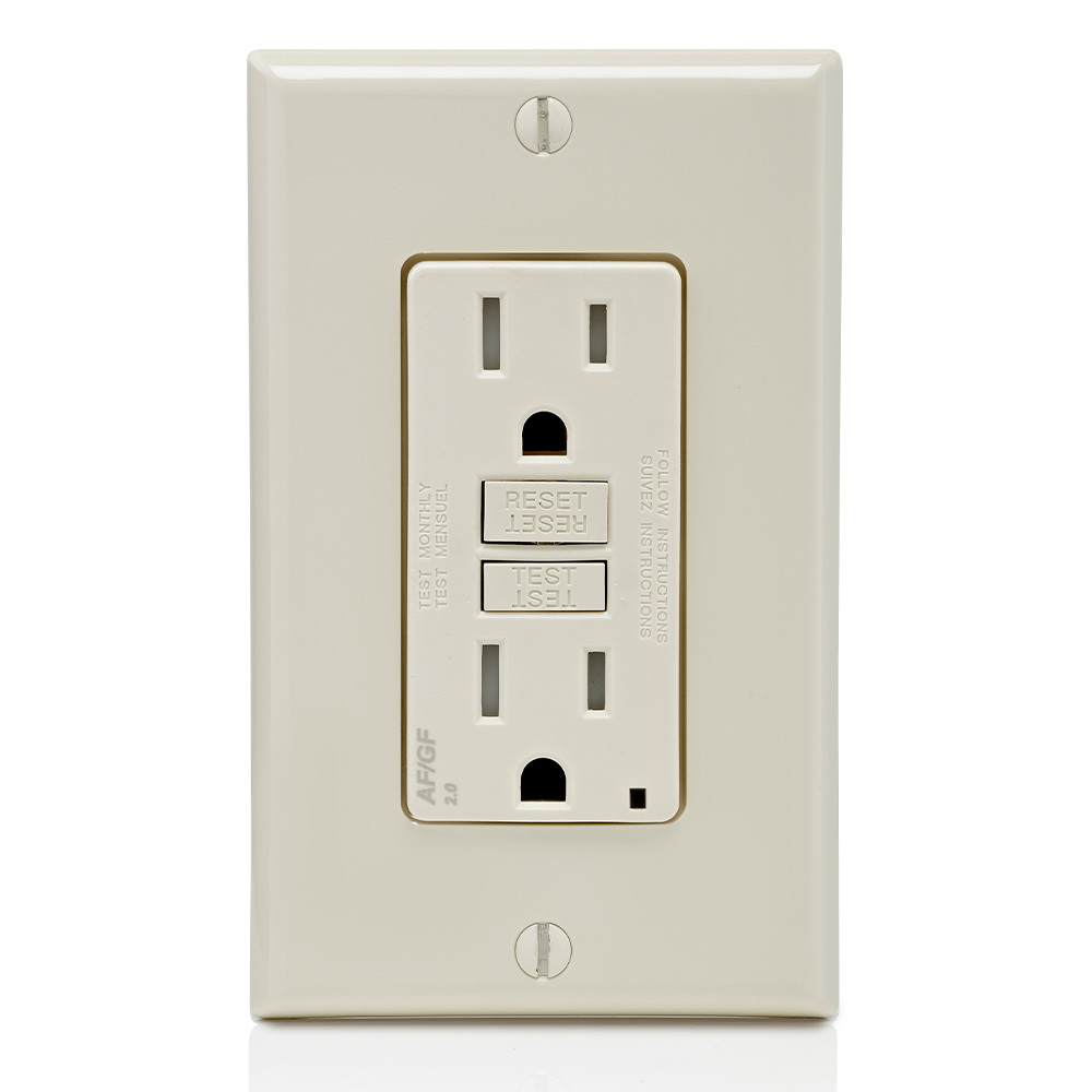 AGTR1-T Decora Dual Function Monochromatic Tamper-Resistant AFCI/GFCI Receptacle, 125 V AC, 15 A, 2 Poles, 3 Wires, Light Almond