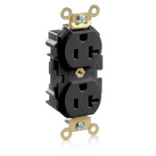 M5362-E Duplex Extra Heavy Duty Wide Body Straight Blade Receptacle, 125 V AC, 20 A, 2 Poles, 3 Wires, Black