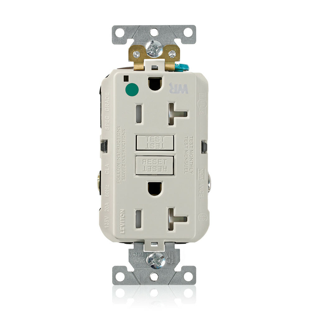 GFWT2-HGT SmartlockPro Duplex Feed Through Self-Test Slim Tamper/Weather Resistant GFCI Receptacle, 125 V AC, 20 A, 2 Poles, 3 Wires, Light Almond