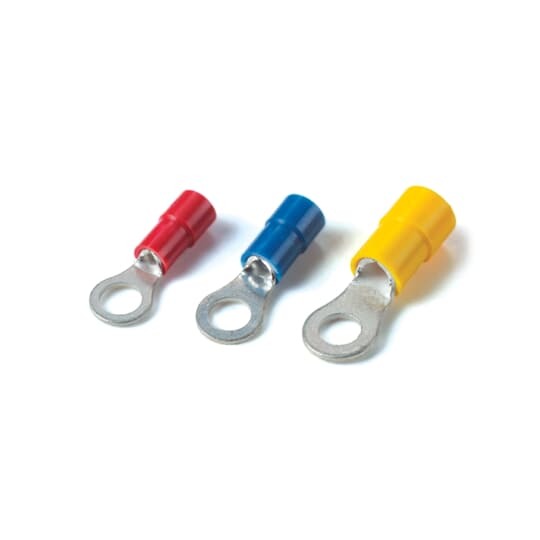 TV18-6R-XV Catamount Ring Terminal, 22 to 16 AWG Conductor, 0.858 in L, Brazed Seam/Funnel Entry/Internal Serration Barrel, Copper, Red