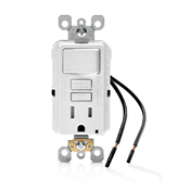 GFSW1-KW SmartlockPro Slim GFCI Self-Test Single Slim Combination Switch and Receptacle With LED Indicator, 125 V AC, 15 A, 1800 W, 2 Poles, 3 Wires, 14 to 10 AWG Wire