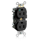 M8200-HE Lev-Lok 1-Phase Duplex Extra Heavy Duty Self-Grounding Straight Blade Receptacle, 125 V AC, 15 A, 2 Poles, 3 Wires, Black