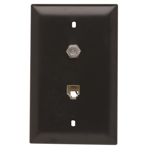 TPTELTV-BK 1-Gang Combination Device Wallplate, Flush Mount, (1) F-Type Coaxial Connector/(1) 4-Conductor RJ11 Telephone Jack Configuration