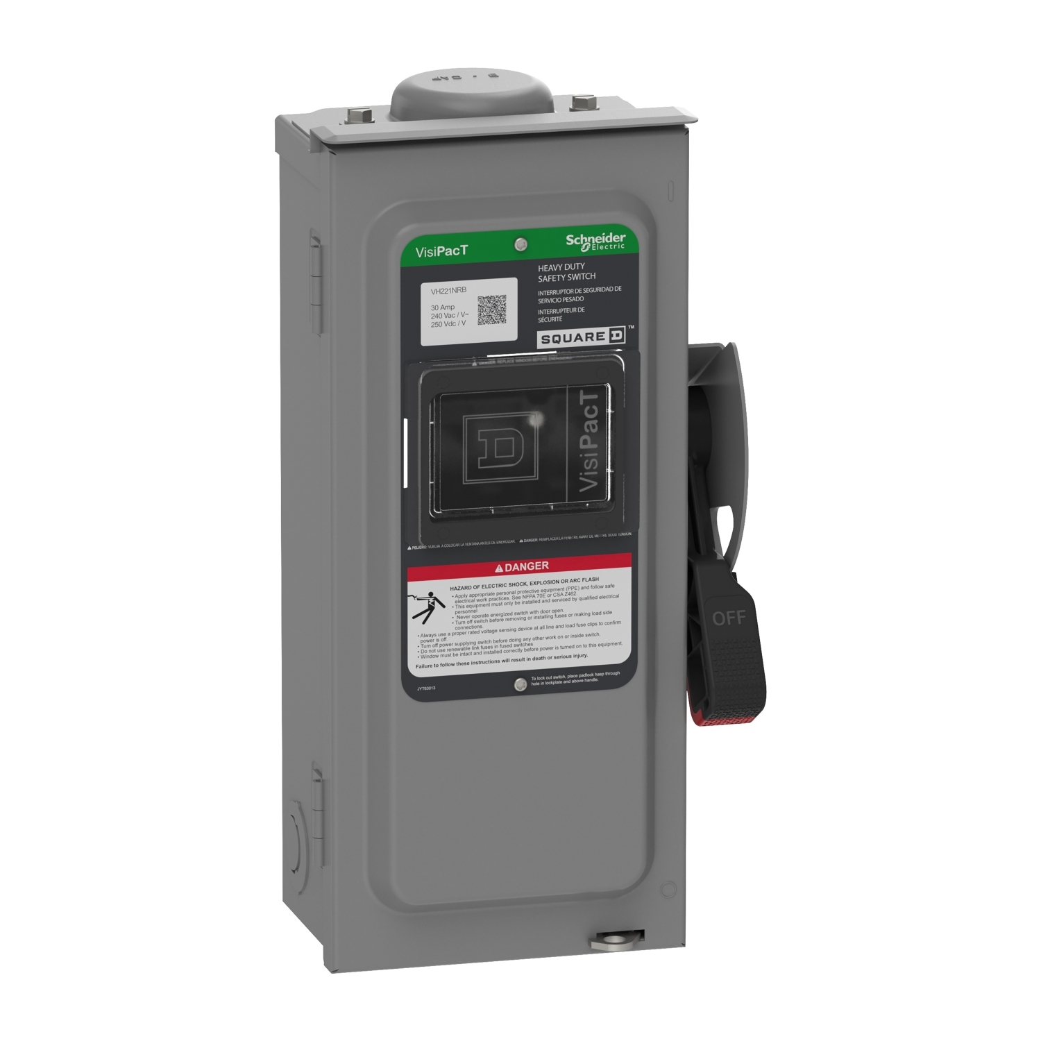 VH221NRB Heavy Duty Fusible Disconnect Safety Switch, 240 VAC, 250 VDC, 30 A, 1.5, 3, 5, 7.5 hp, 2 Poles