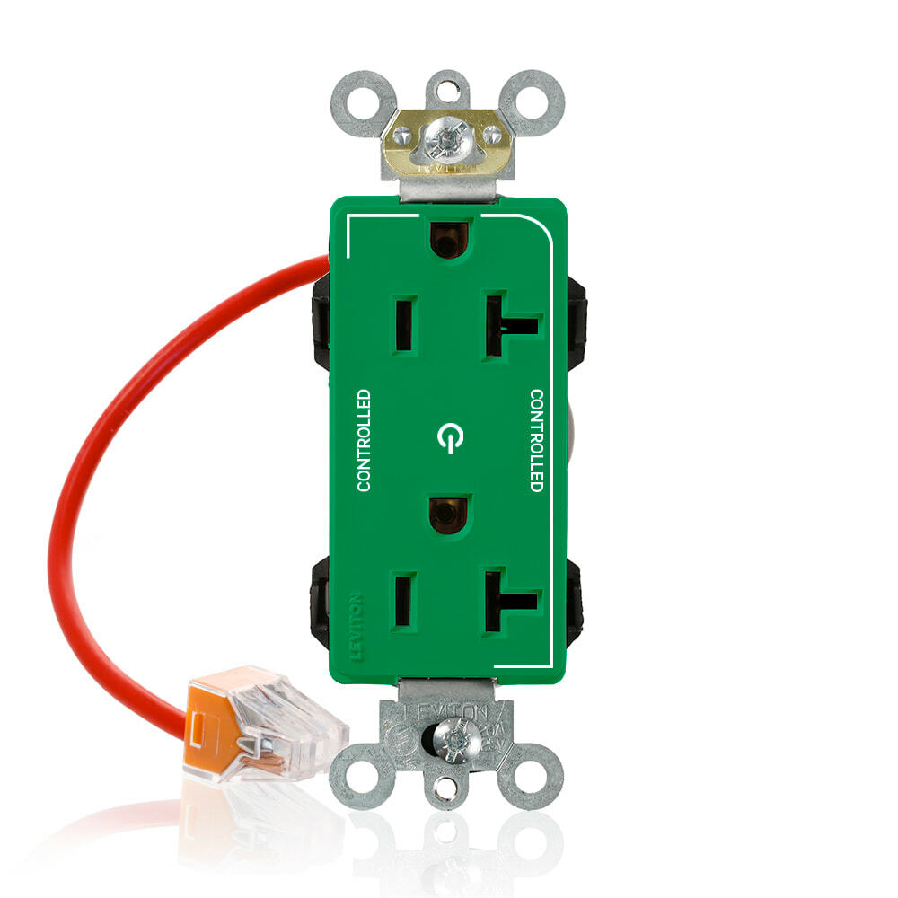 M1636-2SN Lev-Lok Duplex Heavy Duty Straight Blade Receptacle, 125 V AC, 20 A, 2 Poles, 3 Wires, Green