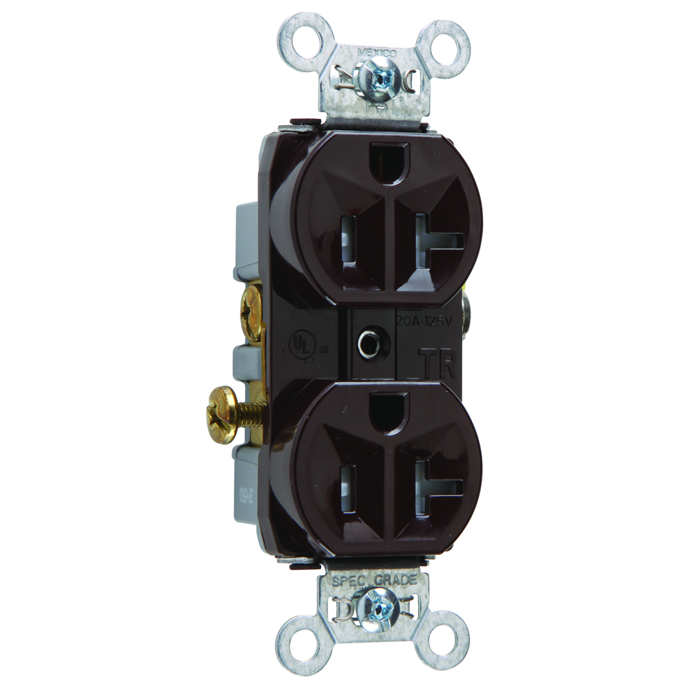 TR20 20 Amp 125V Commercial Grade Duplex Receptacle, Brown