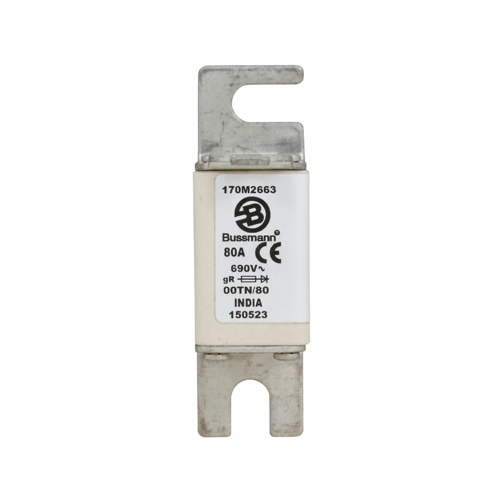 170M2663 Type TN/80/T High Speed Fuse, 80 A, 690 V, 200 kA Interrupt, Class: gR, Square Body