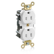 M5262-W Duplex Extra Heavy Duty Wide Body Straight Blade Receptacle, 125 V AC, 15 A, 2 Poles, 3 Wires, White