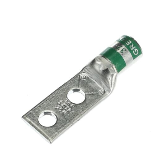 54208 Color-Keyed 54200 2-Hole Non-Insulated Compression Lug With Peep Hole, 1 AWG Copper Conductor, Die Code: 37, 1/4 in Stud, Copper
