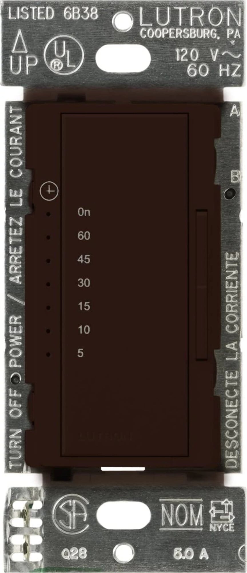 MA-T51MN-BR Maestro Countdown Timer Switch for Fans and Lights, Neutral Required, 150W LED, 3 Amp Fan, 1 Pole/Multi-Location, Brown