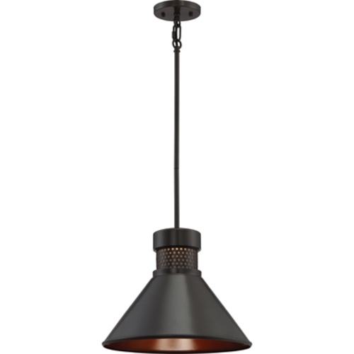 62-857 Nuvo Doral Dimmable Large Pendant Fixture, (1) Circular Lamp, 120 VAC, Dark Bronze/Copper Accent Housing
