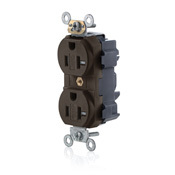 MT563-S Lev-Lok 1-Phase Duplex Heavy Duty Self-Grounding Tamper Resistant Straight Blade Receptacle, 125 V AC, 20 A, 2 Poles, 3 Wires, Brown