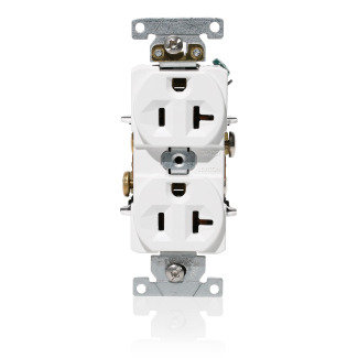 C5362-W Duplex Heavy Duty Indented Face Self-Grounding Straight Blade Receptacle, 125 V AC, 20 A, 2 Poles, 3 Wires, White