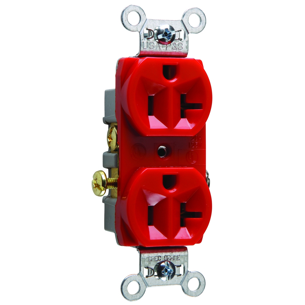CR20RED 20 Amp 125V Commercial Spec-Grade Duplex Receptacle, Side Wire, Red