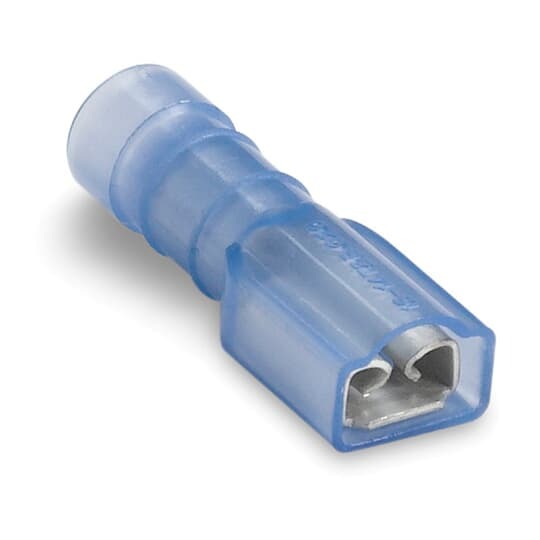 14RBD-18277 Sta-Kon 187 Female Disconnect, 16 to 14 AWG Conductor, 0.187 in W x 0.02 in THK Tab, Internal Serration Long Barrel, Brass, Blue, Fully Insulated