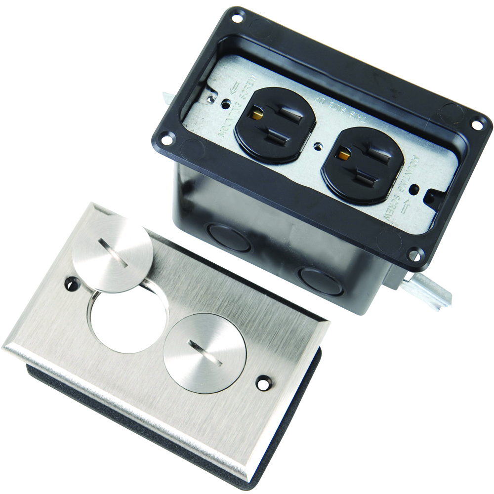 FB1TRDRN  Floor Box Assembly - One Gang for Wood Sub-Floors, Nickel