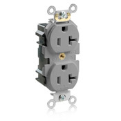 M5362-GYS Lev-Lok 1-Phase Duplex Heavy Duty Straight Blade Receptacle, 125 V AC, 20 A, 2 Poles, 3 Wires, Gray