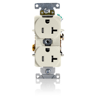 T5362-T Duplex Heavy Duty Self-Grounding Tamper Resistant Straight Blade Receptacle, 125 V AC, 20 A, 2 Poles, 3 Wires, Light Almond