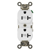 WBR20-W 1-Phase Duplex Heavy Duty Self-Grounding Weather Resistant Straight Blade Receptacle, 125 V AC, 20 A, 2 Poles, 3 Wires, White