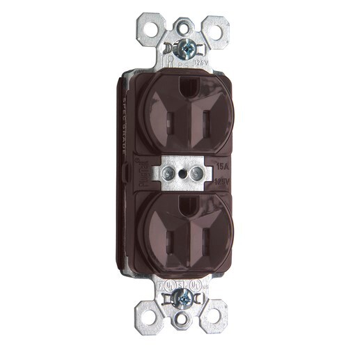 PTTR5262 PlugTail 15 Amp 125V Spec-Grade Duplex Receptacle, Brown