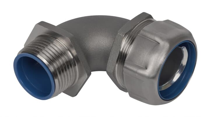 5353SST6 T&B Safe Edge 5300SST6 Insulated NPT Thread Standard Conduit Connector With Dura Plate Ground Cone, 3/4 in Trade, 90 deg, 316 Stainless Steel