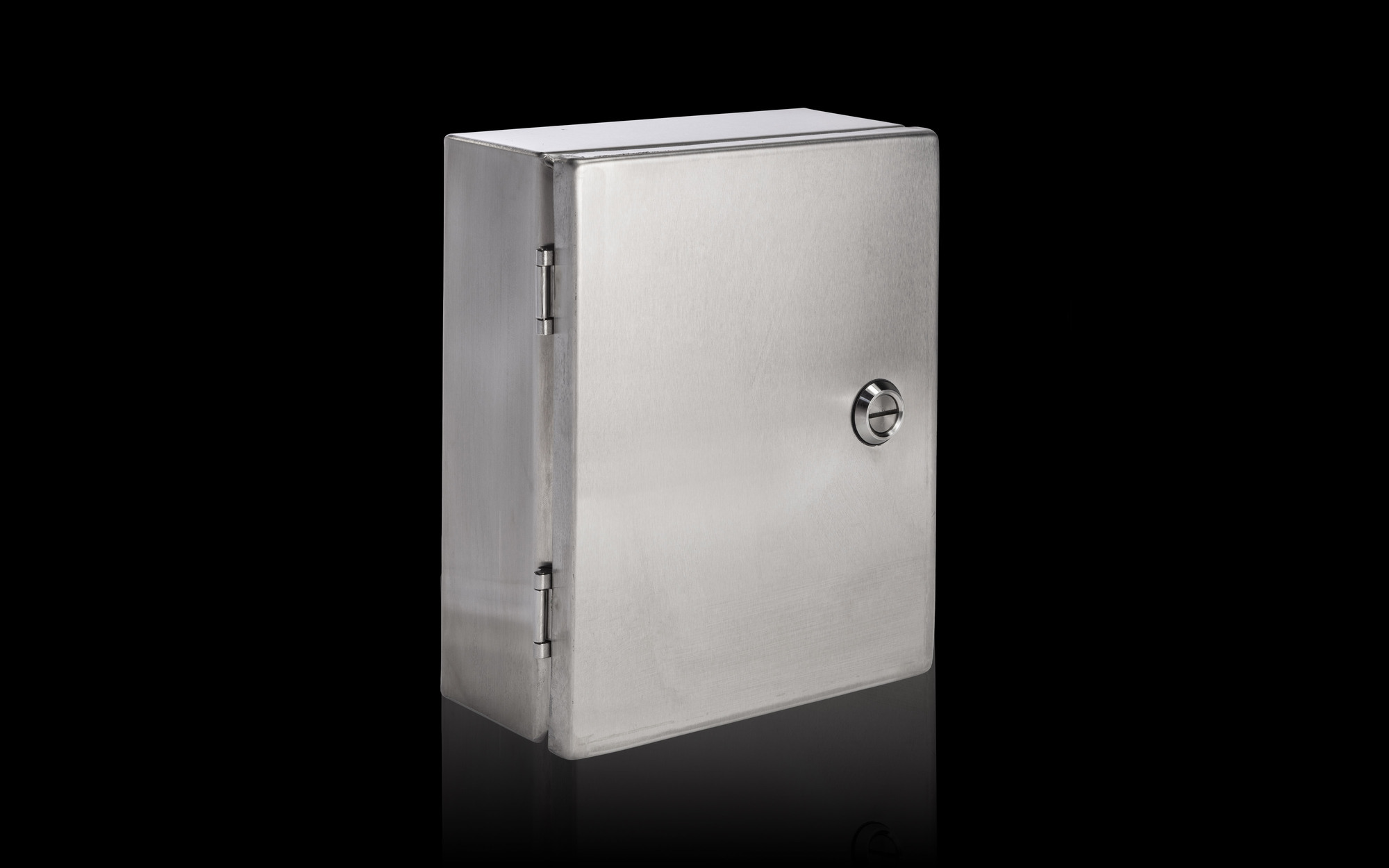 Junction Box, 1-Door, Series: JB Series, 9.8 in Width, 7.9 in Depth, NEMA 4X Rating, Hinged Cover, Lock: Quarter-Turn Latch, Foamed-In PU Seal Insulation, Wall Mounting, Stainless Steel, Brushed, Light Gray