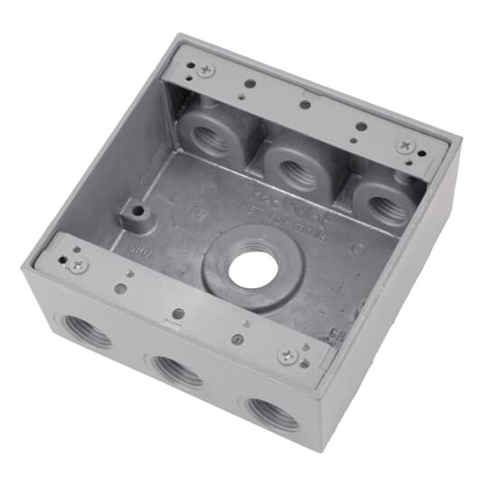 2IH7-1 Red Dot Standard Universal Weatherproof Box, Die Cast Aluminum, 31.8 cu-in Capacity, 2 Gangs, 7 Outlets, 4-9/16 in H x 4-5/8 in W x 2-1/16 in D