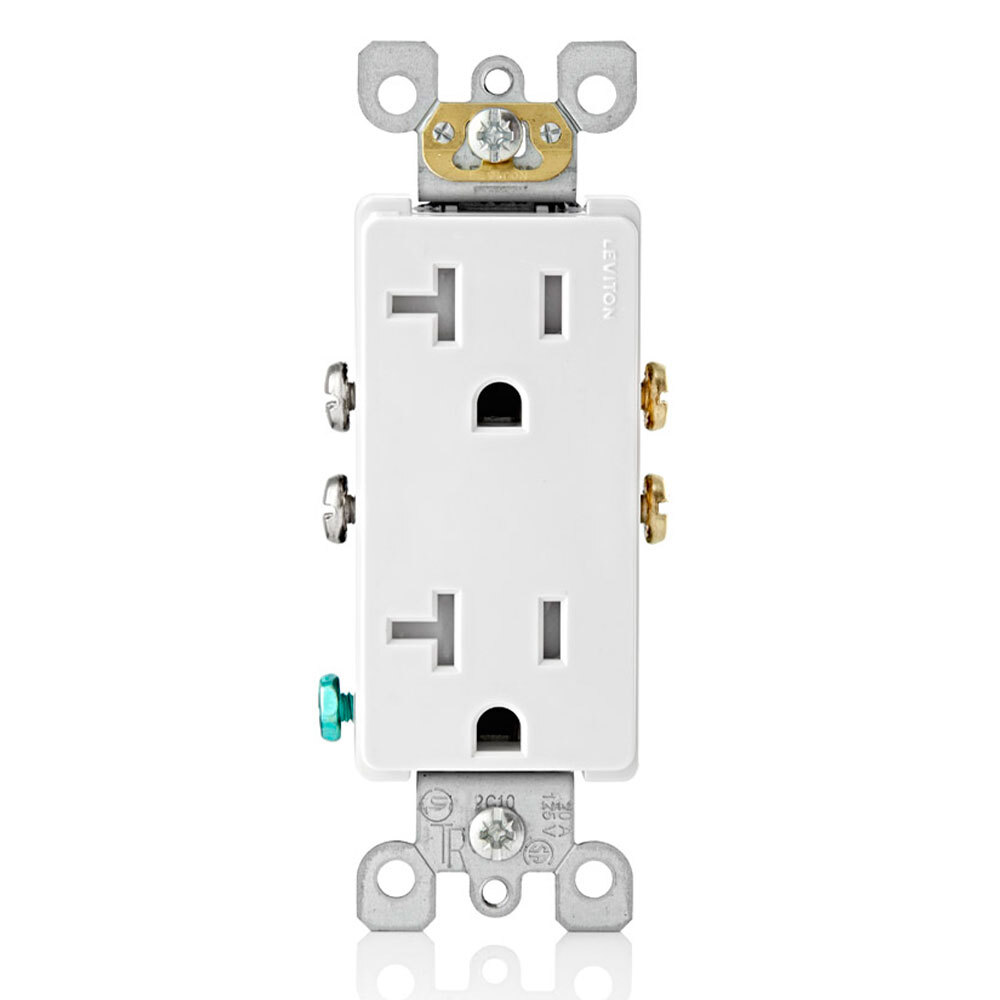 T5825-W 1-Phase Duplex Self-Grounding Tamper-Resistant Ultrasonically Welded Straight Blade Receptacle, 125 V AC, 20 A, 2 Poles, 3 Wires, White