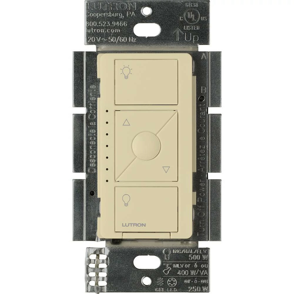 PD-5NE-IV Caseta Original Smart Dimmer Switch for ELV+ Lighting, Phase Selectable, 250W LED/400VA MLV/500W ELV, Neutral Required, 120V, Ivory