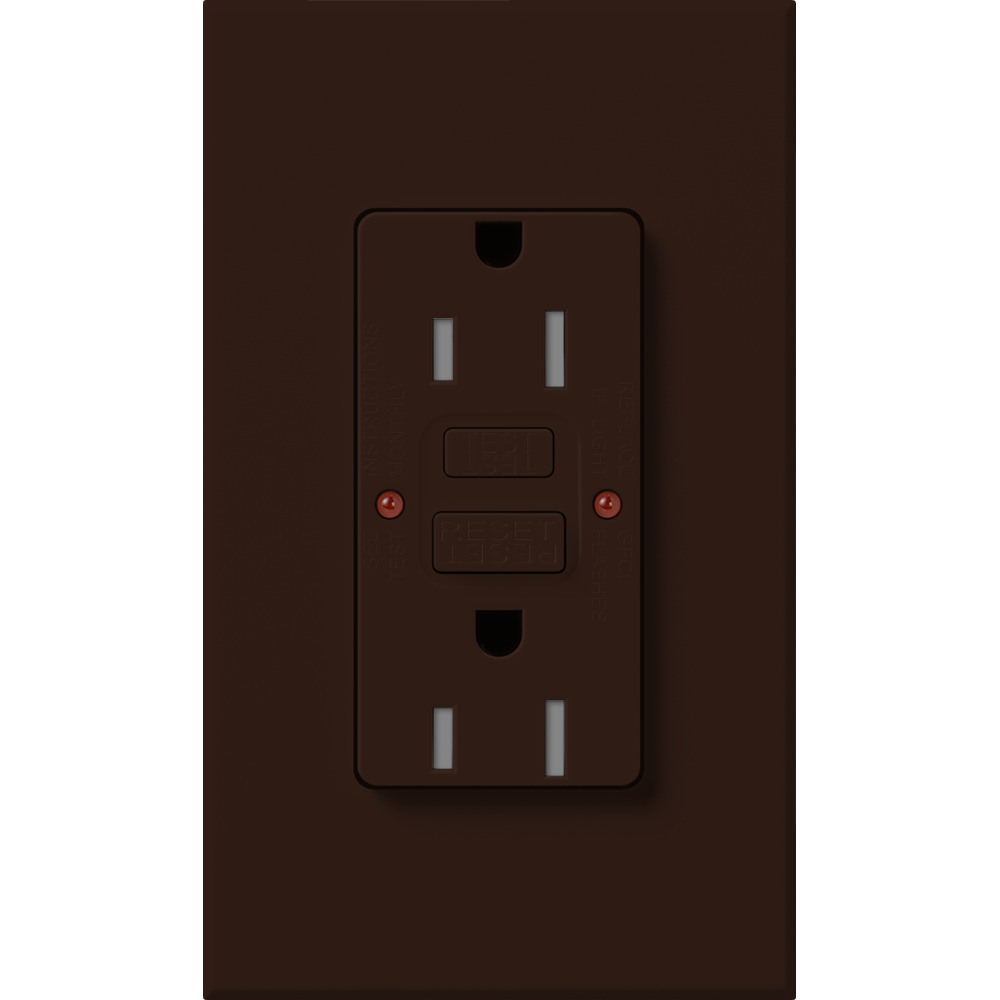 NTR-15-GFST-BR Architectural  Tamper-Resistant GFCI Duplex Receptacle with Wall Plate, 15 Amp, Self-Testing, 125V, Matte, Brown